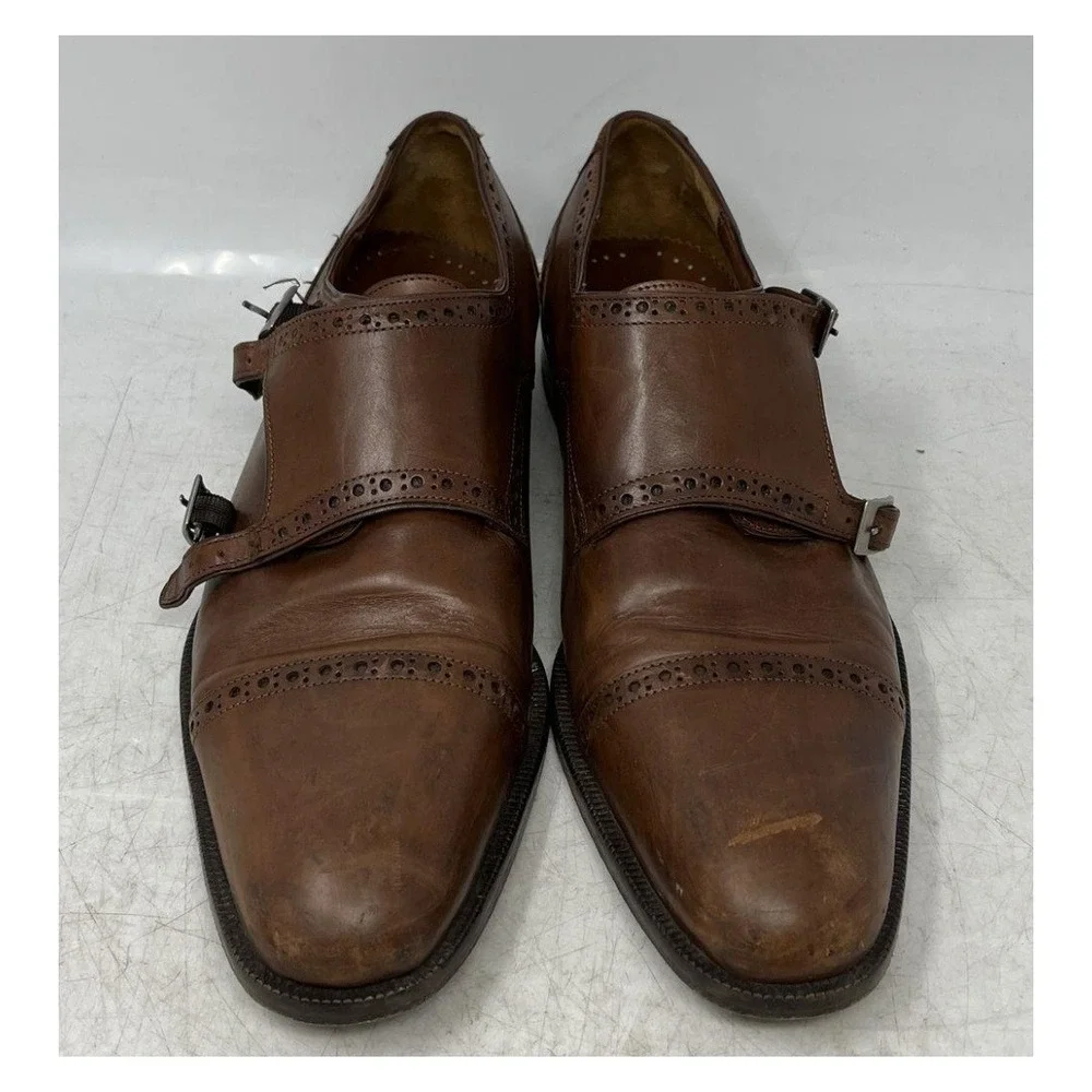 Franco Cuadra Mens 26 (9-9.5) Brown Leather Double Monk Strap Wingtip Dress Shoe